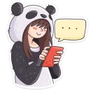 Стикер Девочка-Панда и кот Барсик