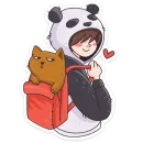 Стикер Девочка-Панда и кот Барсик